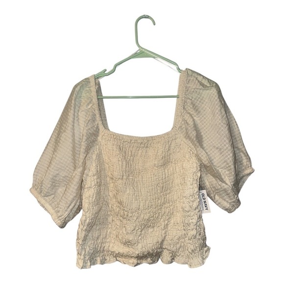 Old Navy Cream Smocked Puff Sleeve Top, Large - Picture 2 of 9